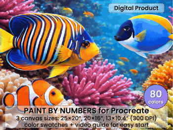 Tropical Reef Fish Paint by Number for Procreate – Colorful Ocean Mood | Digital Download