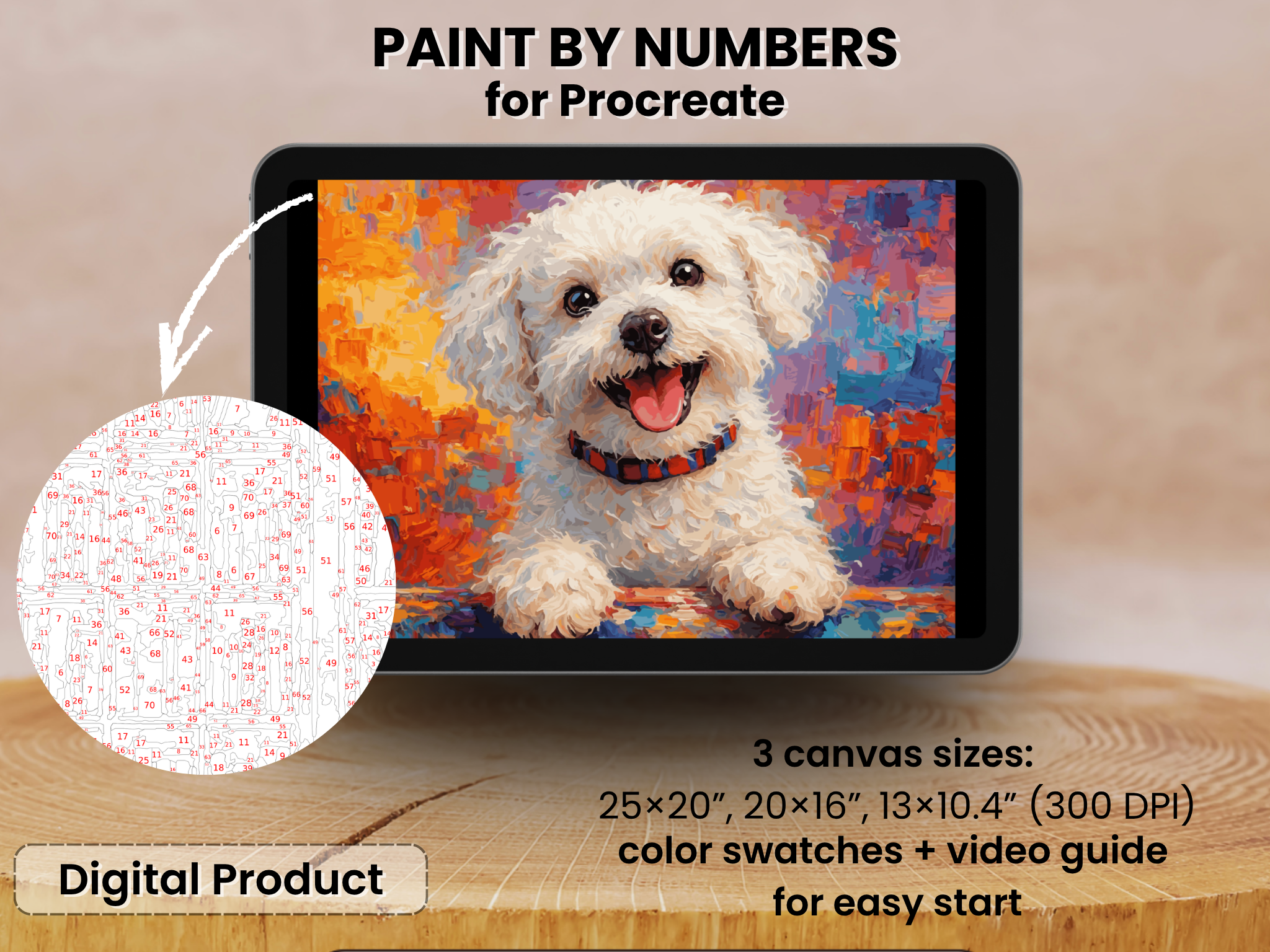 White Dog Paint by Number for Procreate – Abstract Pet Portrait (Digital Download)