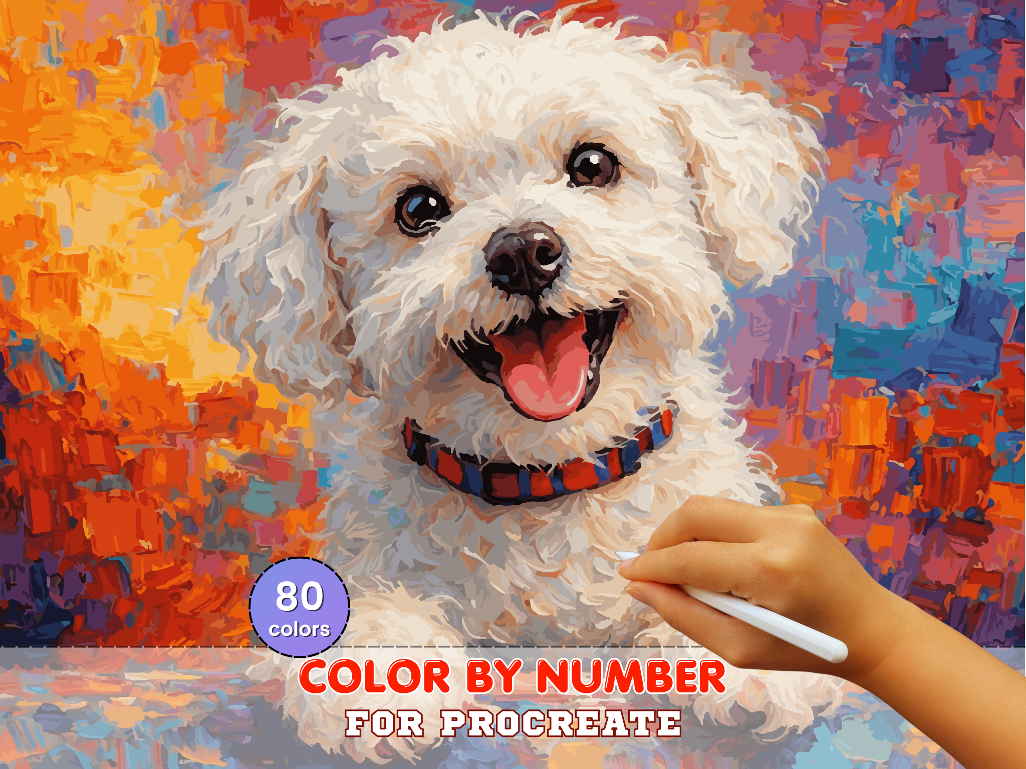 White Dog Paint by Number for Procreate – Abstract Pet Portrait (Digital Download)