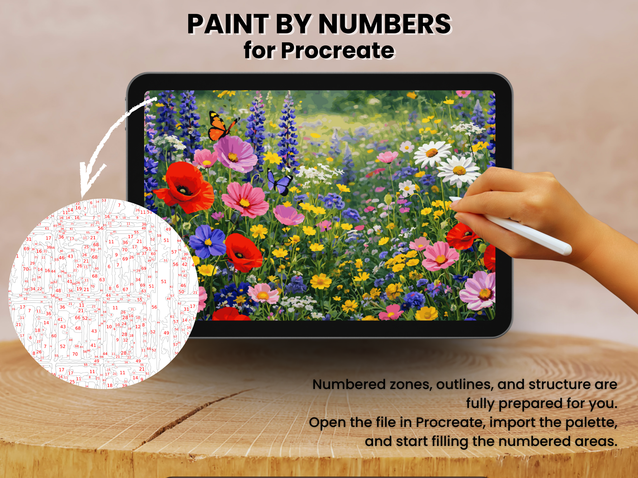 Wildflower Meadow Paint by Number for Procreate, Floral Spring Art (Digital Download)