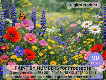Wildflower Meadow Paint by Number for Procreate, Floral Spring Art (Digital Download)