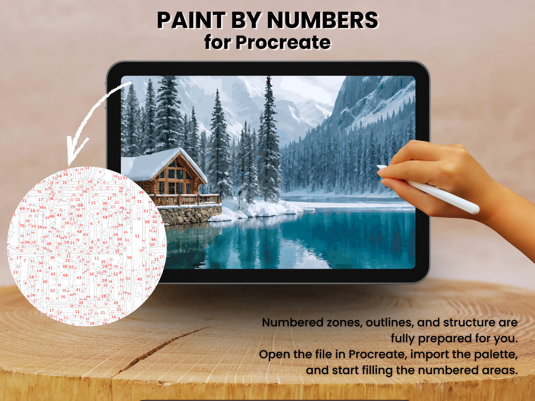 Winter Cabin Paint by Number | Procreate Landscape Art (Digital Download)