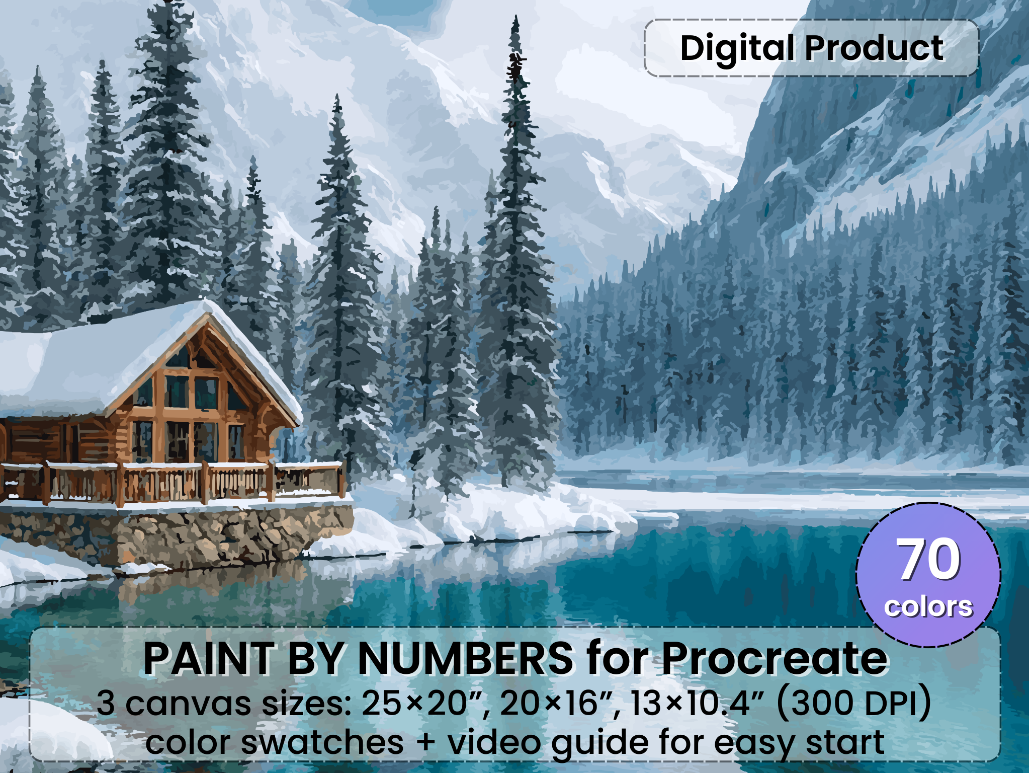 Winter Cabin Paint by Number | Procreate Landscape Art (Digital Download)