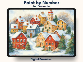 Winter Village Procreate Paint by Number | Christmas Digital Coloring Template